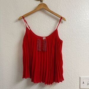 Free People Red Ribbons Camisole Pleated Flowy Semi Sheer Size M